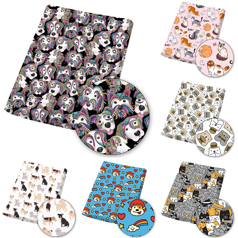 

Sewing Fabric Polyester Cotton Fabric By The Yard Retales De Tela Cartoon Dog Cat Print Cloth for Dress Making DIY Mask 45*145cm