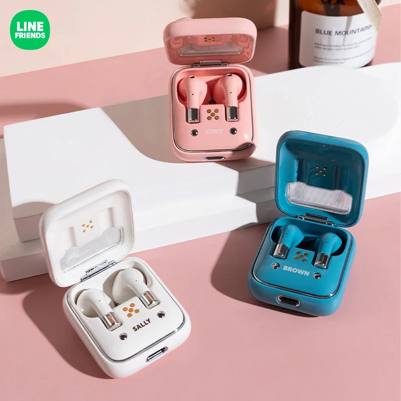 

LINE FRIENDS Brown Cony Sally Retro Wireless Bluetooth Earphone with Shell Anime Girl Heart Cute Earphone Gifts for Girls