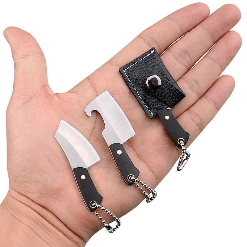 

Portable Keychain Pocket Opener Knife Stainless Steel Camping Small Mini Knife Peeler Folding Brass Pendant Cleaver Blade