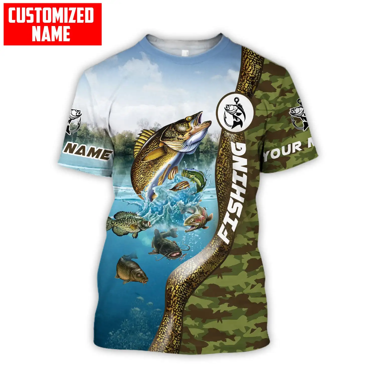 

Walleye / Trout / Pike Fishing Custom Name 3D Printed Mens t shirt Cool Summer Unisex Short sleeve T-shirt Casual Tee tops TX252