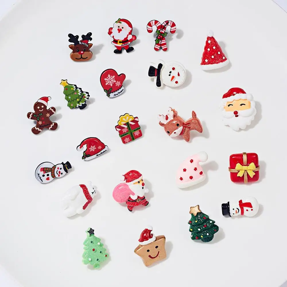 

Trendy Christmas Elk Acrylic Snowman Hat Christmas Brooch Brooch Set with Paper Card Santa Claus Crutches Badges Pins for Women