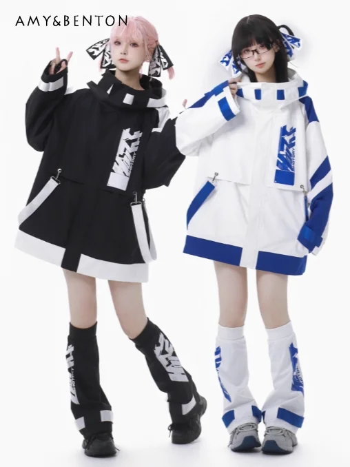 Осень-зима Mine Harajuku Subculture Лоскутное пальто большого размера на открытом воздухе