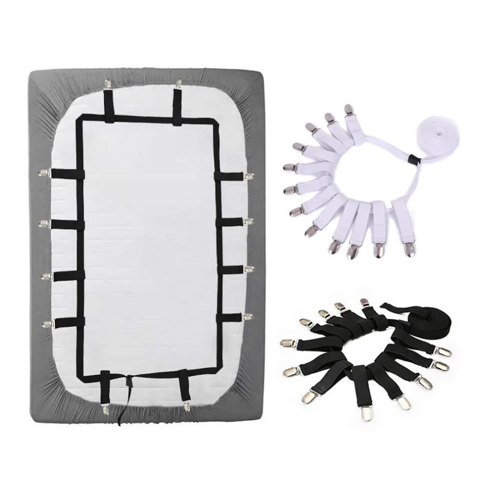 

16 Heads Elastic Bed Sheet Grippers Belt Mattress Cover Blanket Holder Clips Adjustable Bed Fastener Suspenders