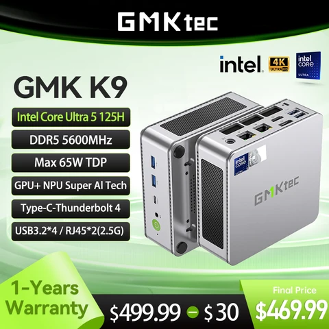Мини-ПК GMKtec GMK K9 Intel Core Ultra 5 125H, система NUCBOX Window 11Pro PCle GEN4.0 * 4 DDR5 5600 МГц