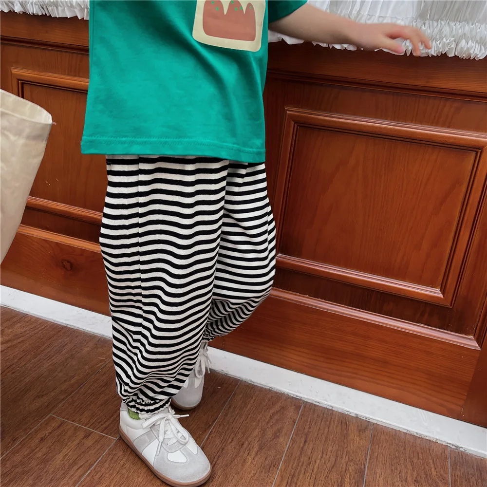 

Spring fashion children all-match striped sweatpant Kids loose casual sports trousers 2-7Y
