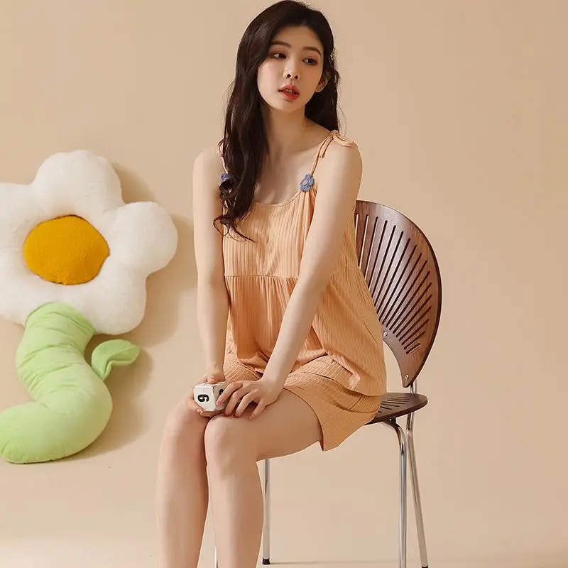 

Комплект из двух предметов Женский, комбинация, шорты, пижама для девочек, милая одежда, домашняя одежда, ночные рубашки, пижамные штаны, корейская мода