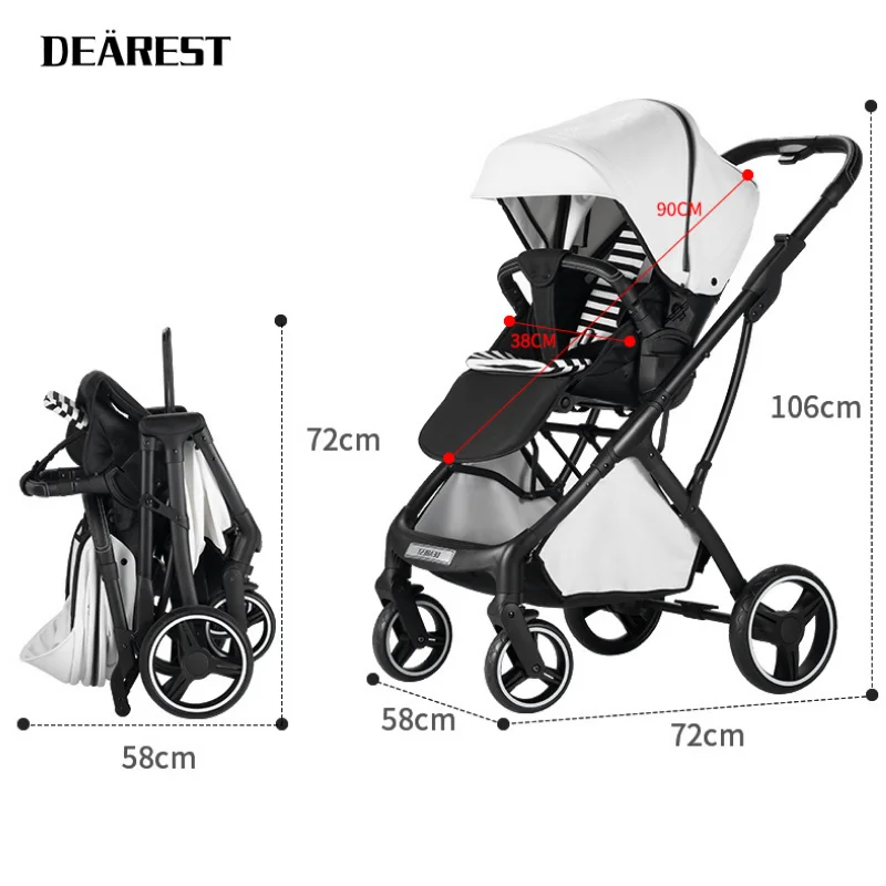 DEAREST Baby Stroller Leather Cradle Baby Cart High Landscape With Skylight Stroller Luxury Infant Trolley 0-36 Months Baby images - 6