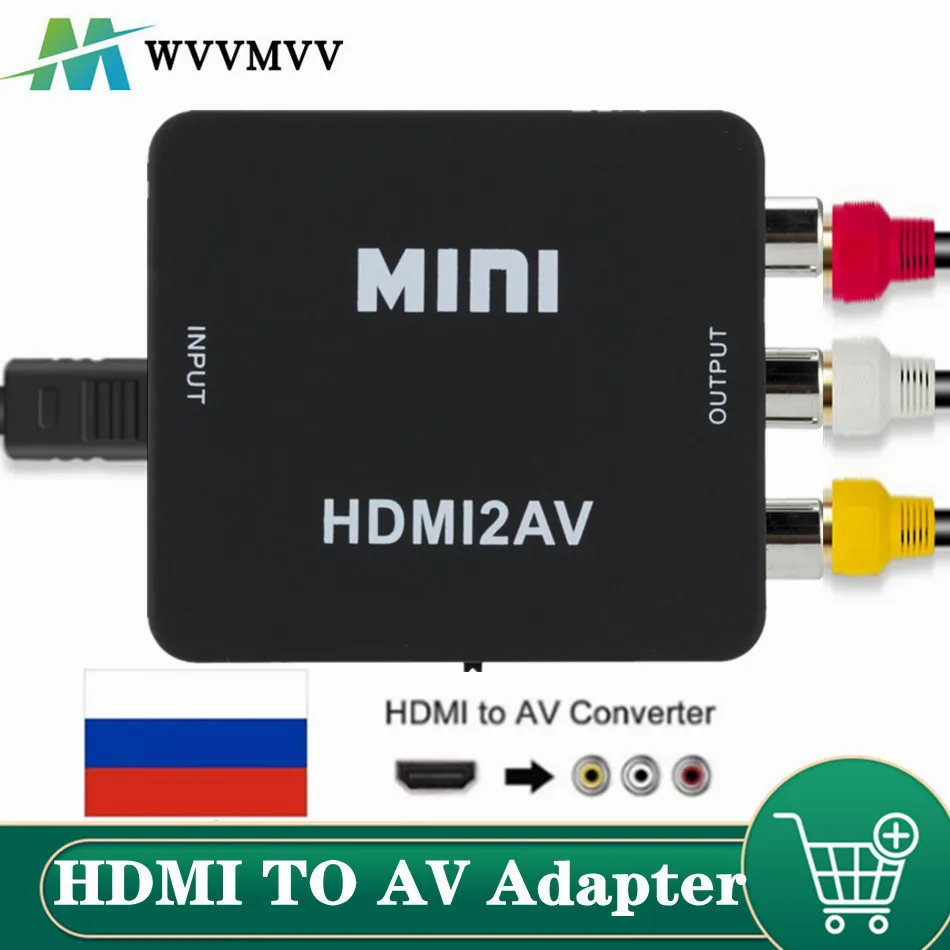 

WvvMvv 10Pcs HDMI-Compatible to RCA Converter AV/CVSB L/R Video Box Full HD 1080P 60Hz HDMI2AV Support NTSC PAL Output HDMIToAV