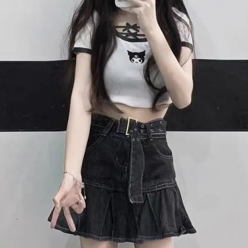 

Kawaii симпатичная футболка Sanrio Kuromi с коротким рукавом Удобная удобная модная тенденция для отдыха подарки на день рождения девушке подарки и...