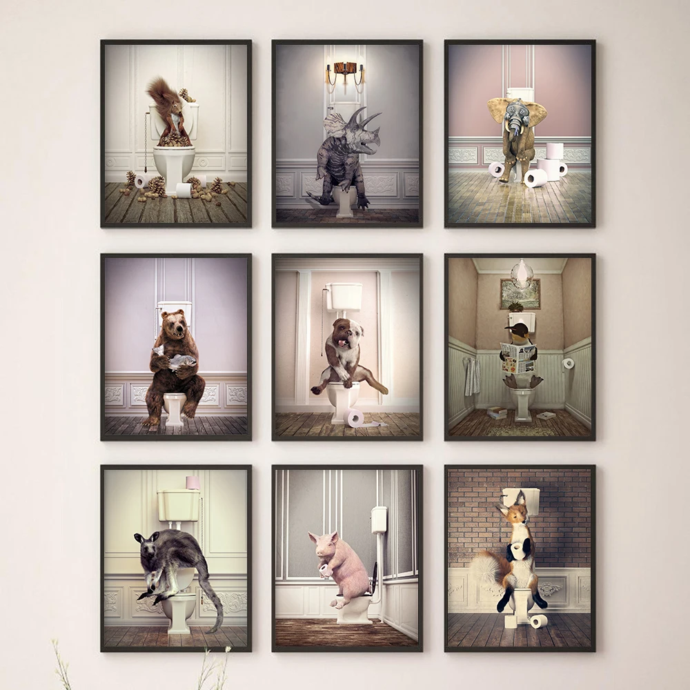 Настенный декор в стиле ретро для ванной комнаты с животными Забавный медведь