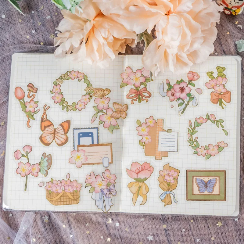 30 Pcs /pack Soft Sakura Waterproof Sticker Art Home Households Decoration Stickers