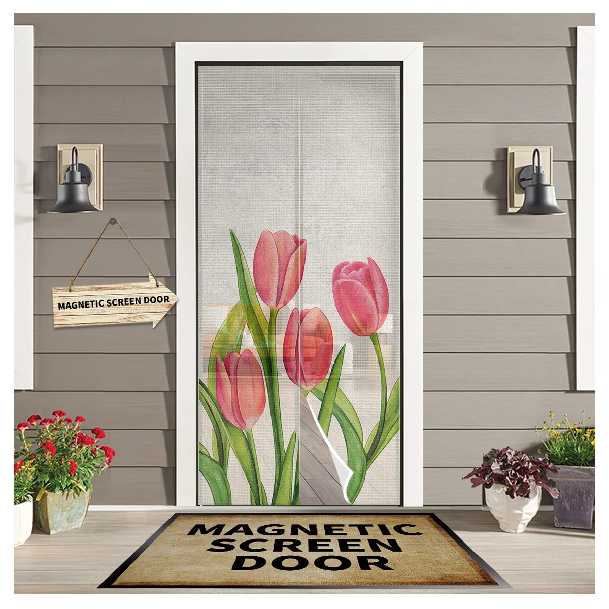 

Tulips Mother'S Day Flowers Sheer Door Curtain Mosquito-proof Bedroom Magnetic Hanging Curtains Window Screen Gauze Door Curtain