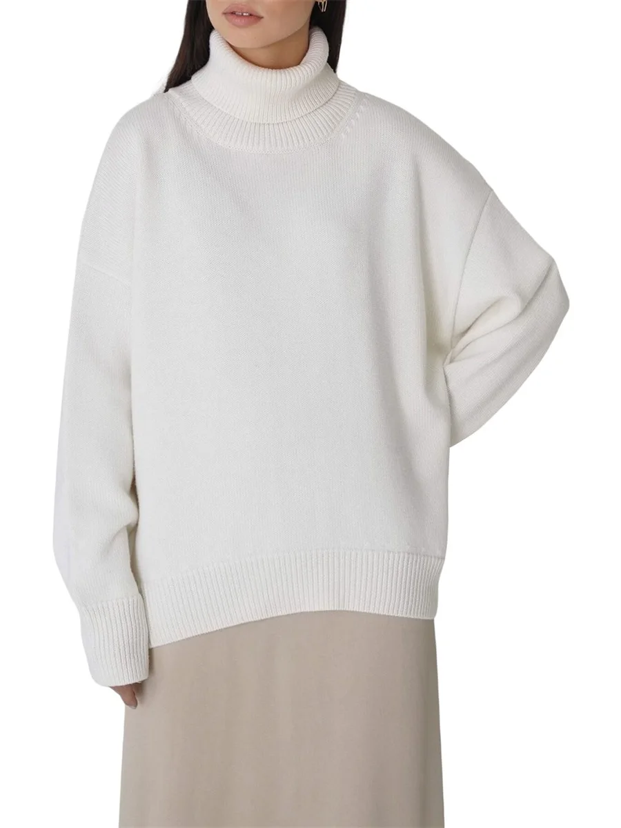

Women s Turtle Neck Solid Sweater Drop Shoulder Batwing Sleeve Oversized Jumper Top Y2K Aeathetic Knit Pullover