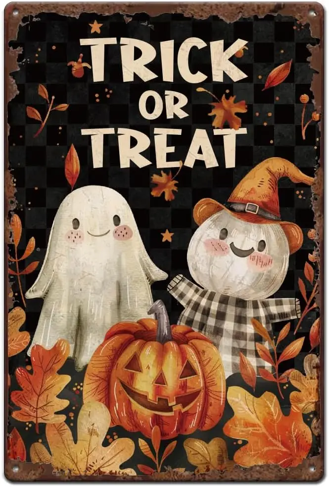 SUPNT Vntge Metl Tn Sgn Trck или Tret Hlloween Передняя дверь Добро пожаловать Decorton Frmhouse Decor Retro