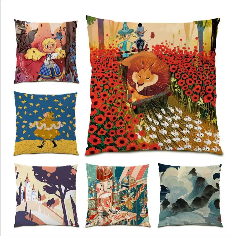 

Bed Throw Pillow Covers Fairy Tale Gift Cushion Cover 45x45 Decoration Home Cartoon Square Living Room Decoration Painting E1306