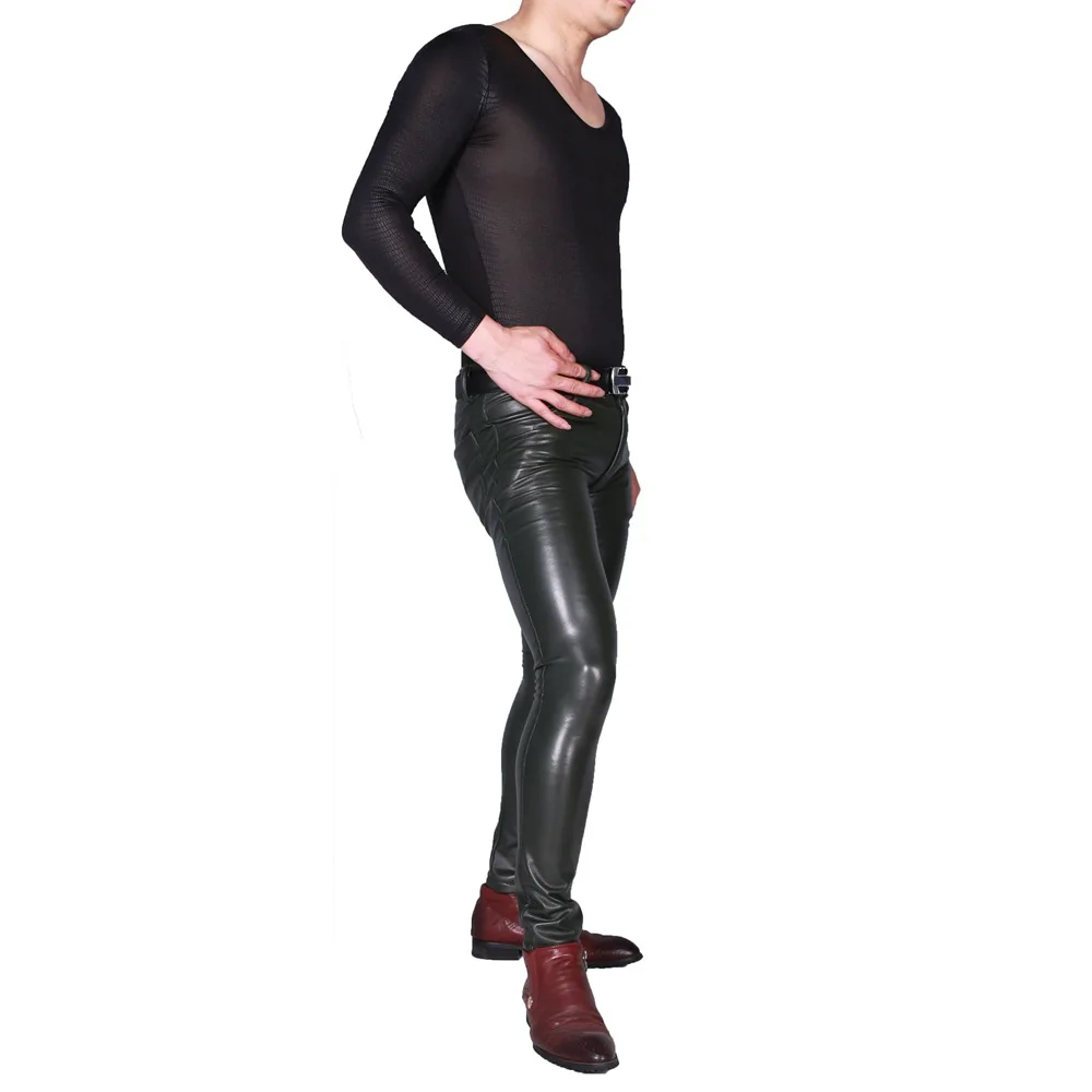 Мужские мотоциклетные брюки из ПУ кожи облегающие прямые джинсовые ботинки