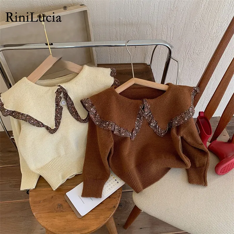 

RiniLucia Autumn Baby Girls Knit Sweater Clothes Toddler Infant Newborn Knitwear Long Sleeve Turn Down Collar Baby Pullover Tops