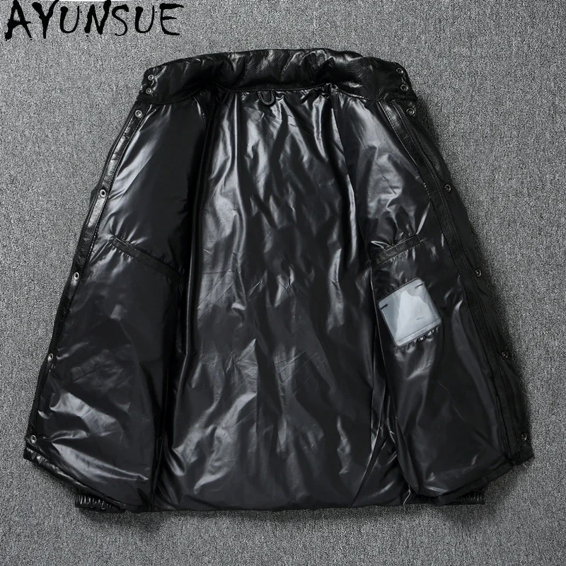 AYUNSUE зимняя куртка-пуховик из натуральной кожи мужская одежда короткие черные