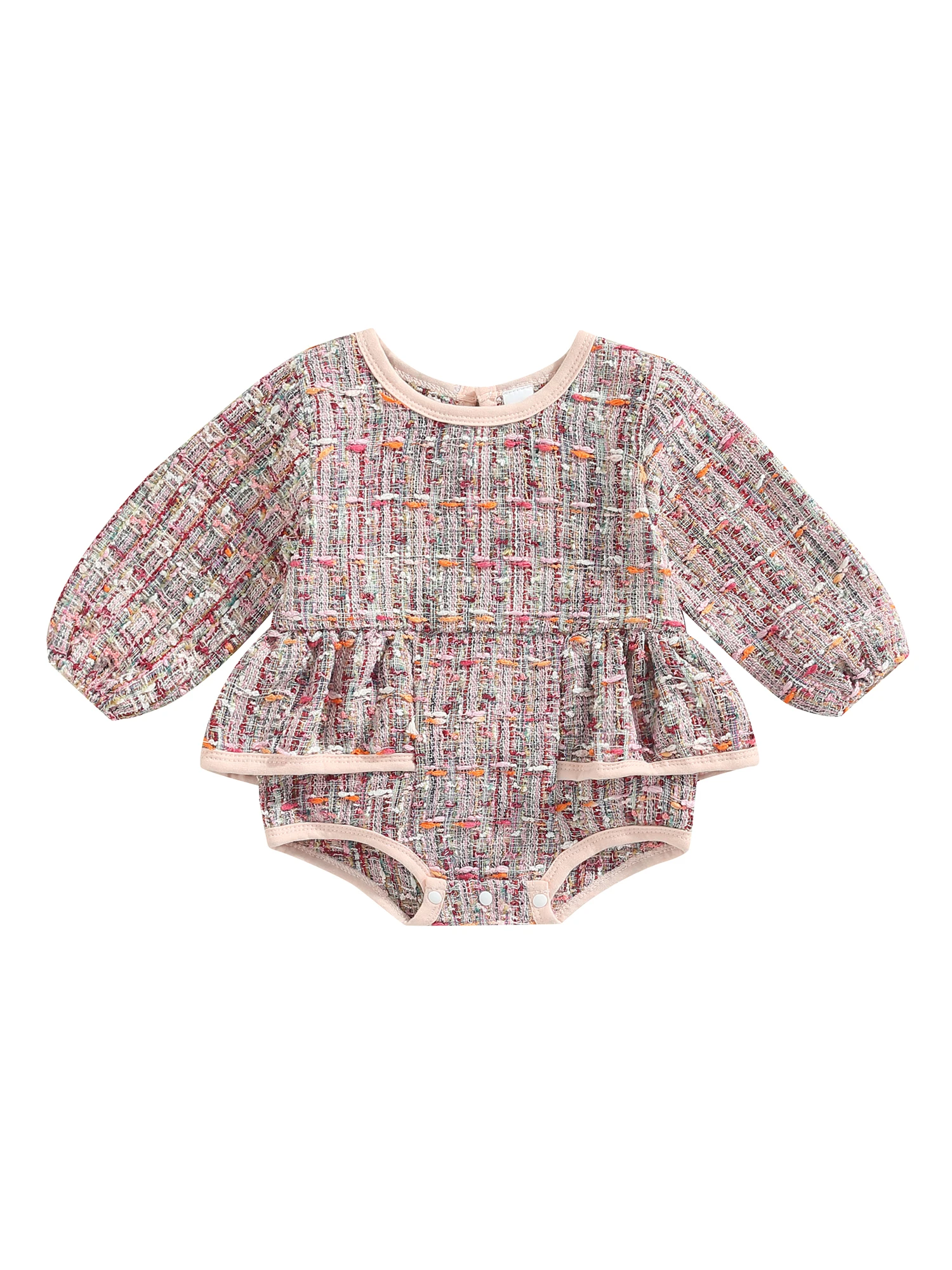 

Baby Girl\u2019s Long Sleeve Romper Fashion Variegated Pattern Round Neck Triangle Jumpsuits Pink