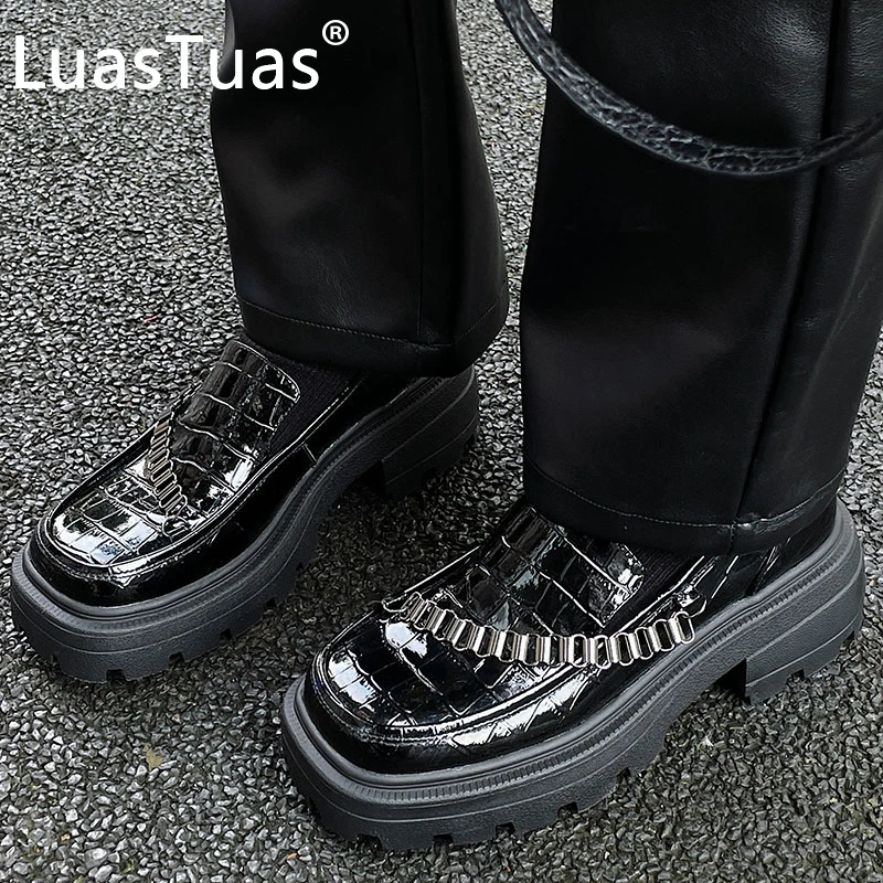 

LuasTuas Size 34-40 Women Pumps Real Leather High Heels Shoes Woman Spring Fashion Platform Chain Office Lady Daily Footwear