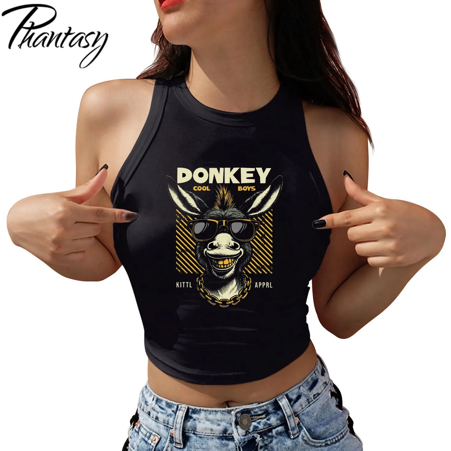 Жилет с графическим принтом Phantasy Donkey женские сексуальные укороченные топы
