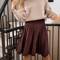 2022 women knitted pleated skirts fashion high waist knit dress solid color female classic skirt