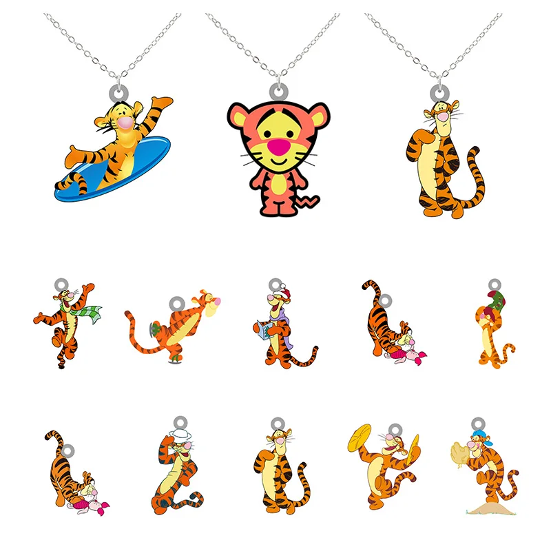 

Disney Jumping Tigger Creative Design Funny Shape Pattern Pendant Epoxy Necklace Cartoon Anime Jewelry Resin Ornaments