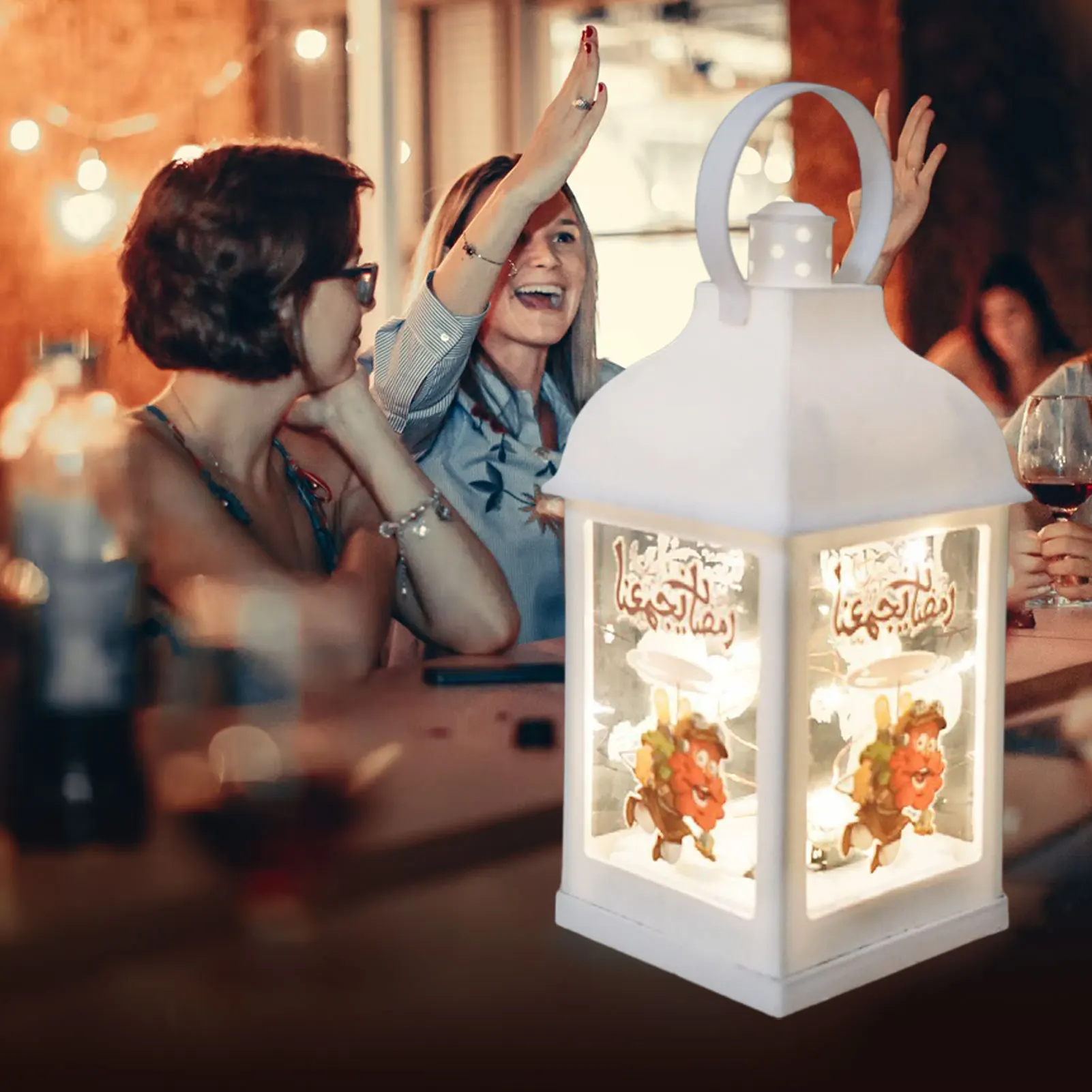 

Ramadan Mubarak Lights 8.5inWhite LED Ramadan Lights Battery Operated Eid Table Decoration Night Light Mubarak Islam Decorative