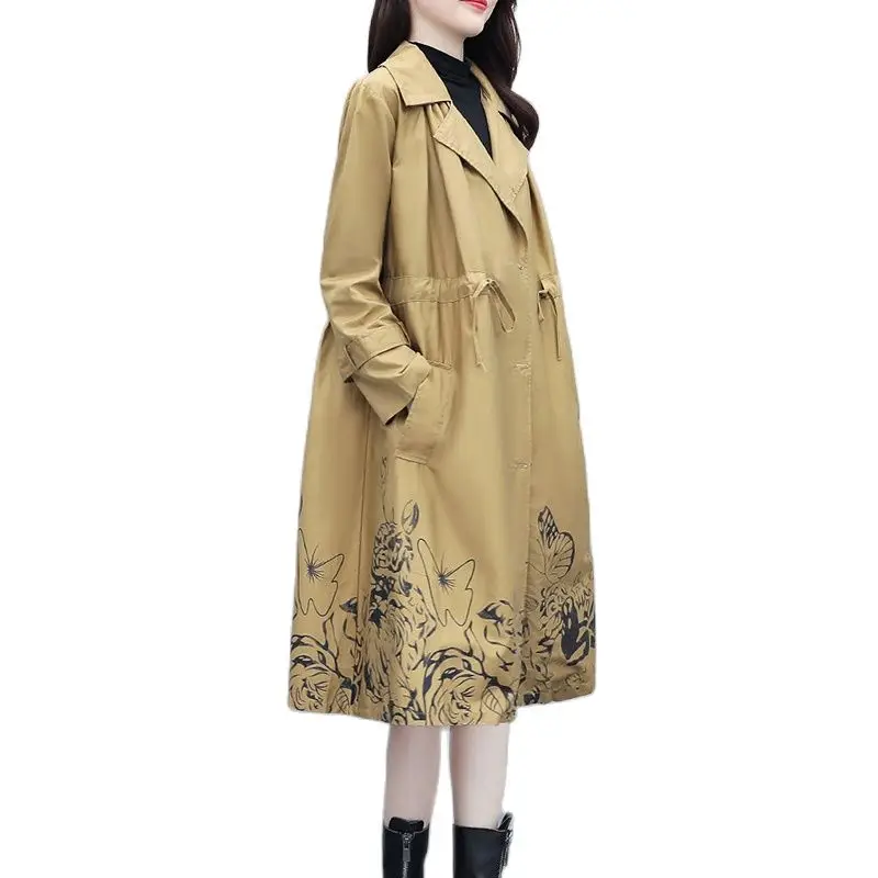 Женская свободная ветровка с принтом, длинная приталенная куртка свободного покроя, весна-осень 2023