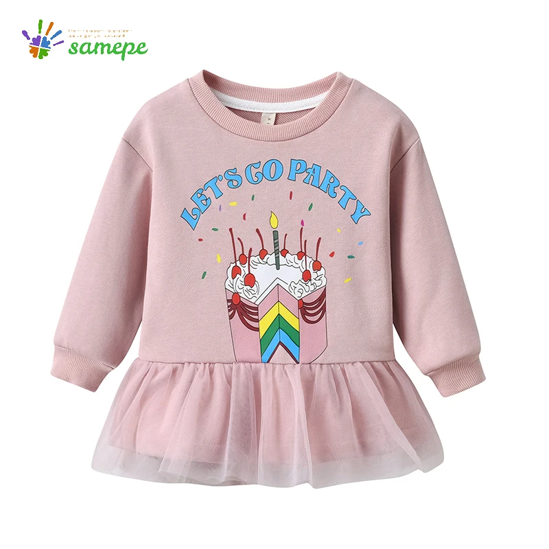 

Baby Girls Dress 2023 New Korean Style Autumn Girls Clothes Pink Dress Tulle Children's Long Sleeve Dresses Birthday Gift Outfit