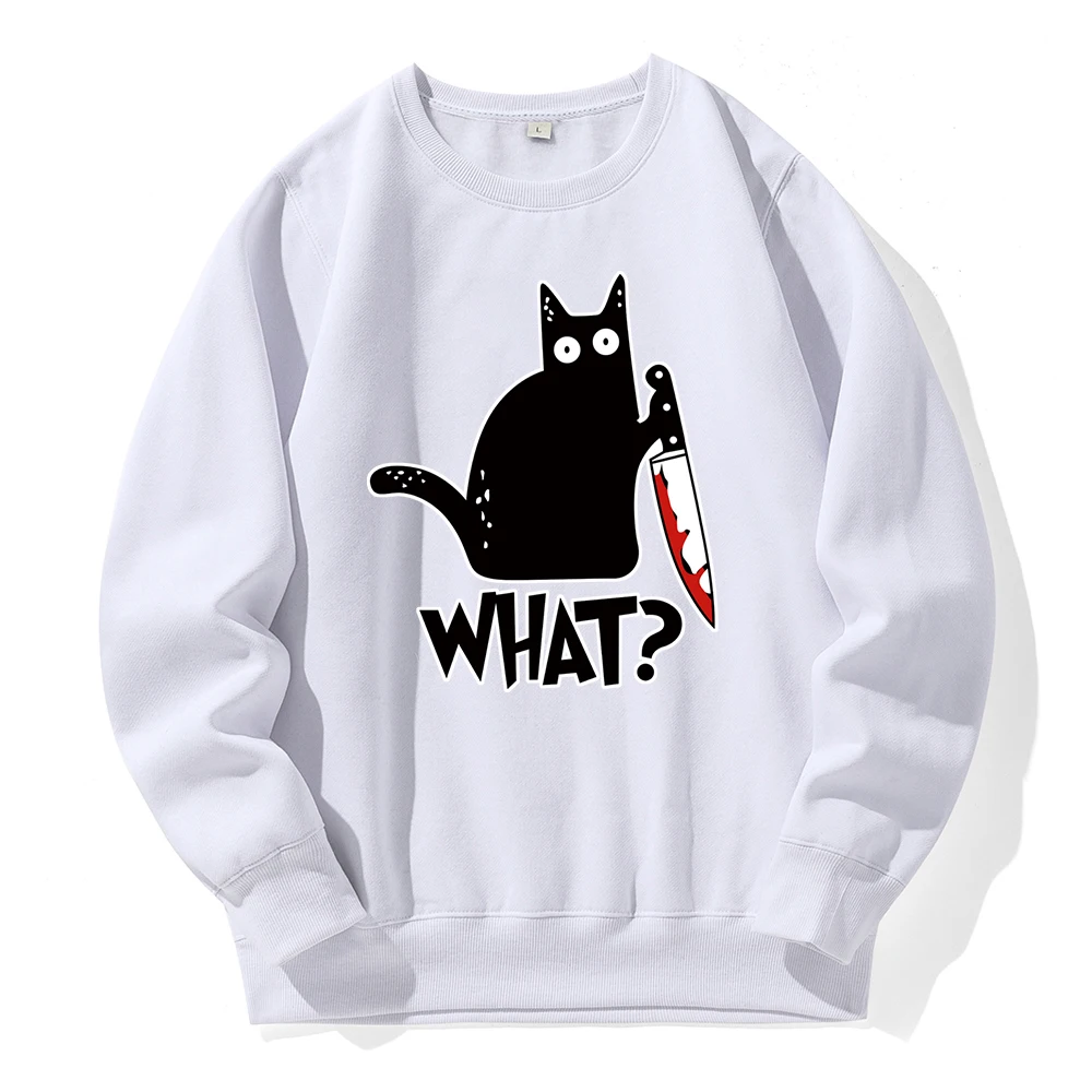 

Какая милая маленькая черная кошка с ножом, Мужской флисовый теплый пуловер с капюшоном и круглым вырезом, классические универсальные толстовки, Спортивная Толстовка
