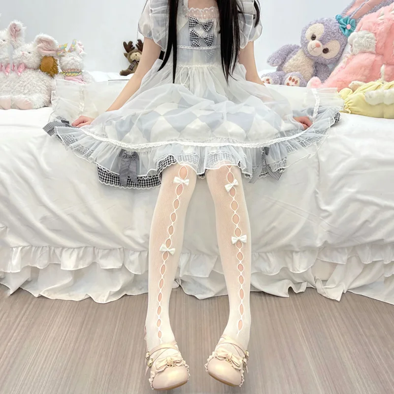 

Lolita Princess Series Hollow Out Bow Lace Pantyhose Black And White Silk Sweet And Lovely Bottom Leg Covers 2022 New Fashion