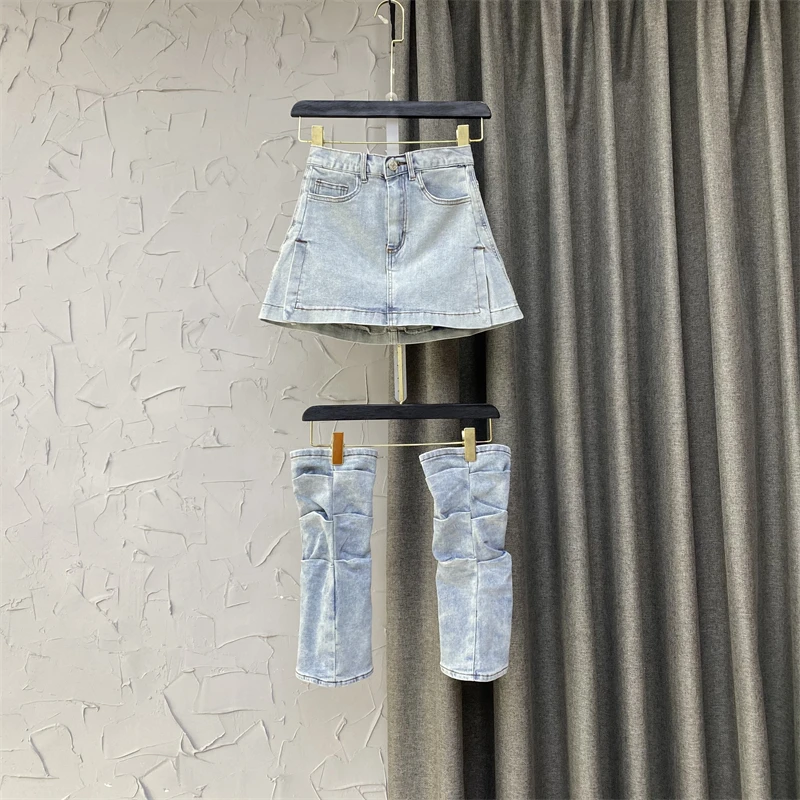 

2022 Summer New Fashion Two-Piece Set Light Blue Denim Skirt and Leg Hot Girls Sexy Jeans Shorts Harajuku Shorts Lady Jean