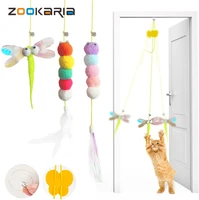 interactive cat toy hanging automatic funny mouse toys cat stick toy with bell for kitten playing teaser wand toy cat supplies