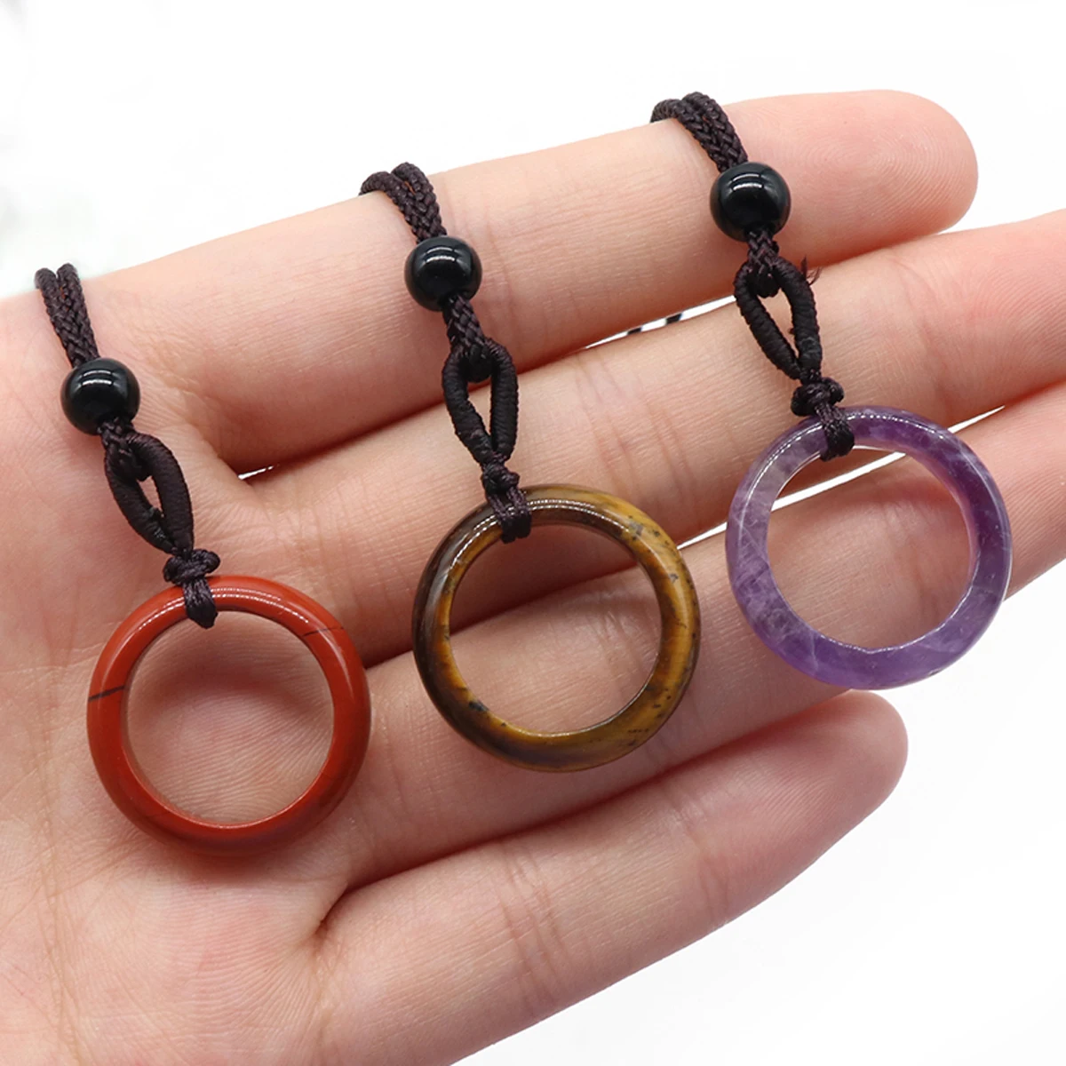 

1/2pc Natural Stone Pendant Crystals Quartz Agate Tiger Eye Stone Round Charms Long Rope Chains Pendant Necklaces For Women