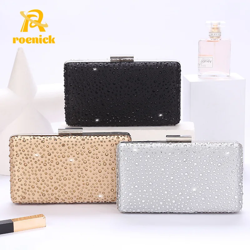 

Женские вечерние сумочки ROENICK из искусственной кожи с пряжкой, вечерний клатч золотого и серебряного цвета с бусинами, дизайнерские роскошн...