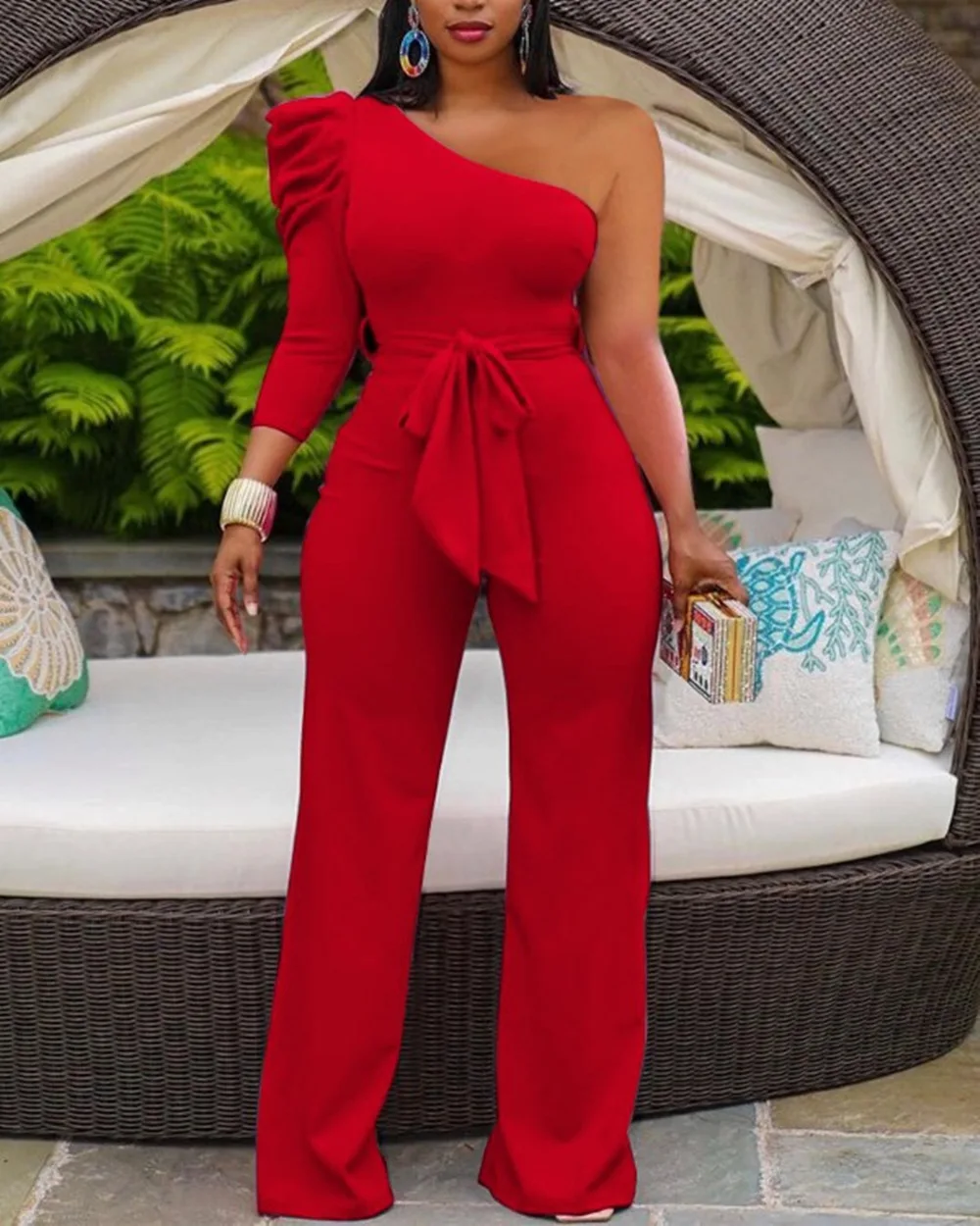 

Sexy Off Shoulder Jumpsuits Women Elegant Irregular Design Jumpsuits 2022 Spring Summer New Straight Lace Up Jumpsuits