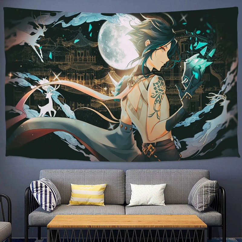 

Tapestries Wall Decor Headboards Hanging Tapestry Genshin Impact Home Art Decorative Aesthetic Room Custom Wallpaper Decoration