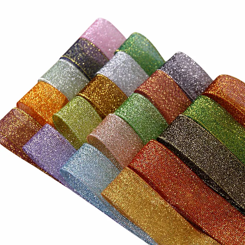 25Yards Colored Gold Satin Ribbon Wedding Tape Crafts DIY Glitter Organza Ribbon Gift Bow Sewing Clothing Party Decor 6mm-50mm