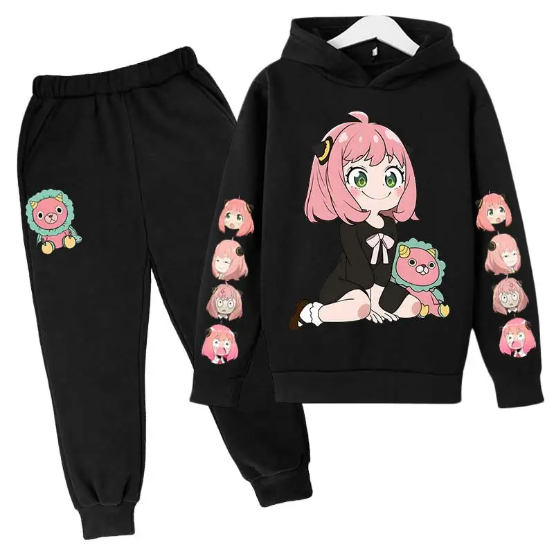 Children's Popular Anime Spy X Family Hoodie Hoodie Kawaii Fake Anya Japanese Manga Casual Shirt + Pants 2-piece Baby Girl Suit enlarge