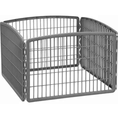 

24'' 4-Panel Plastic Exercise Pet Playpen Without Door, Grey Large Dog Kennel Dog Crate Cage