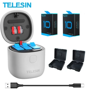 TELESIN 3Pack Battery 1750mAh For GoPro 10 9 3 Slots Charger TF Card Reader Storage Charging Box for in Pakistan