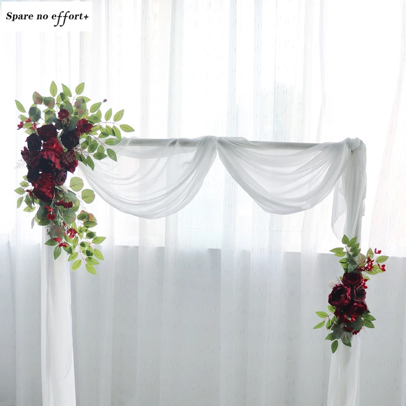 

2pcs Artificial Wedding Flowers Arch Props Welcome Card Sign Garland Decor Red Hanging Flower Row Backdrop Wall Window Arrange