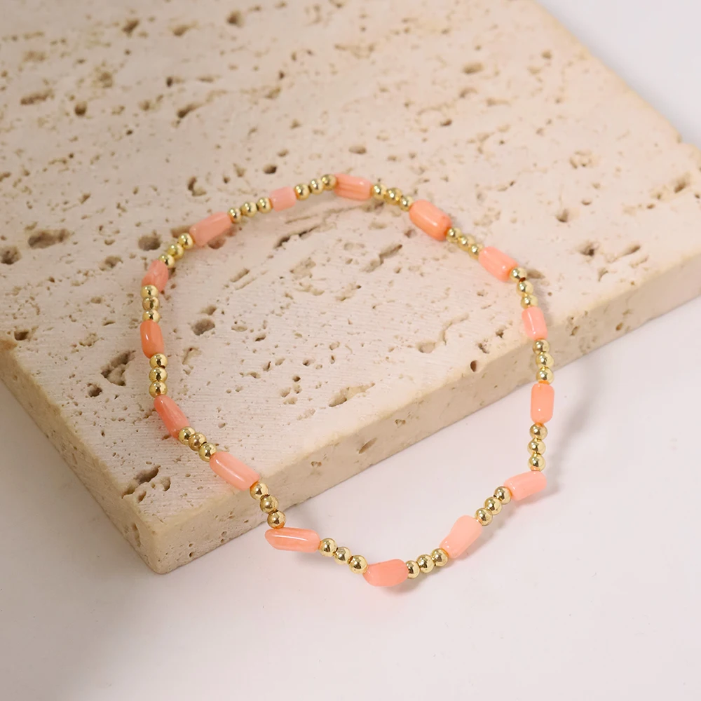 Красный коралловый камень золотые разделенные бусины эластичная веревка модные