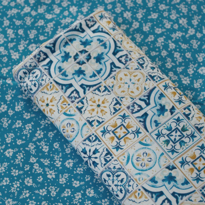 

140x50cm Blue and White Porcelain Cotton Poplin Fabric Ethnic Skirt Student Bedroom Tablecloth Clothing Cloth