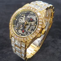 Top Brand Luxury 18K Real Gold Watch Men Mechanical Automatic Icy Watch for Men Full Diamond Skeleton Hollow Clock Ruby Jewelry