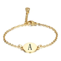 stainless steel initial letter bracelet for women 26 alphabet gold color round charm chain bangle titanium steel jewelry