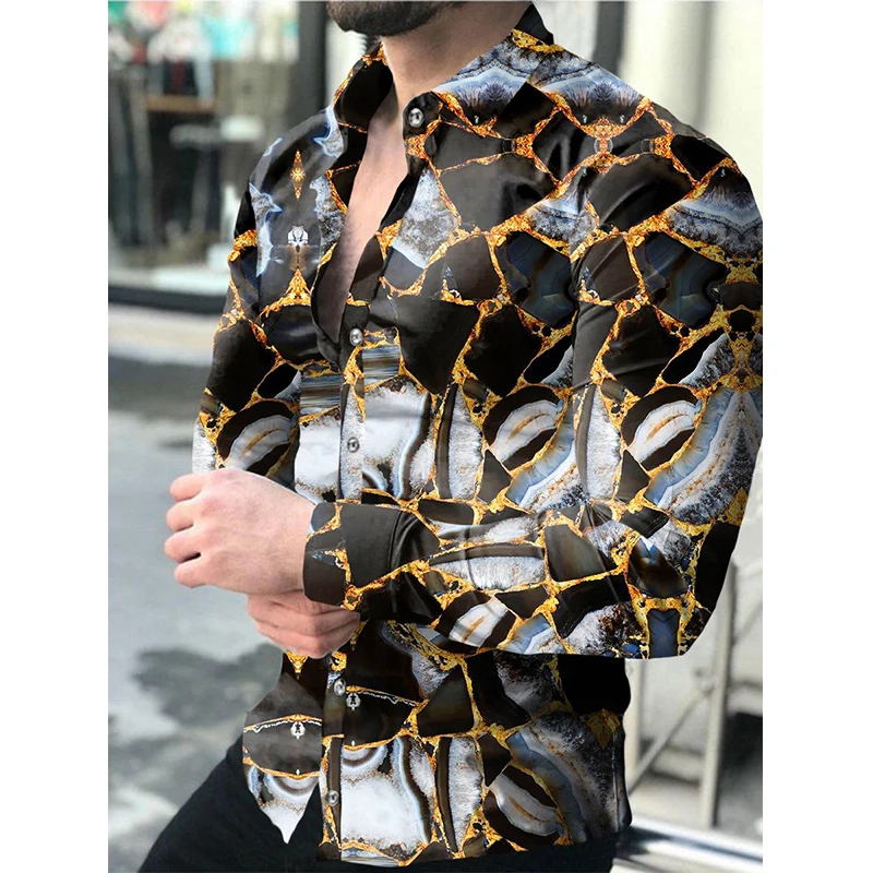 Men's Luxury Shirts Casual Flower Print Turn Down Collar Button Up Shirt Long Sleeve Tops Prom Cardigan
