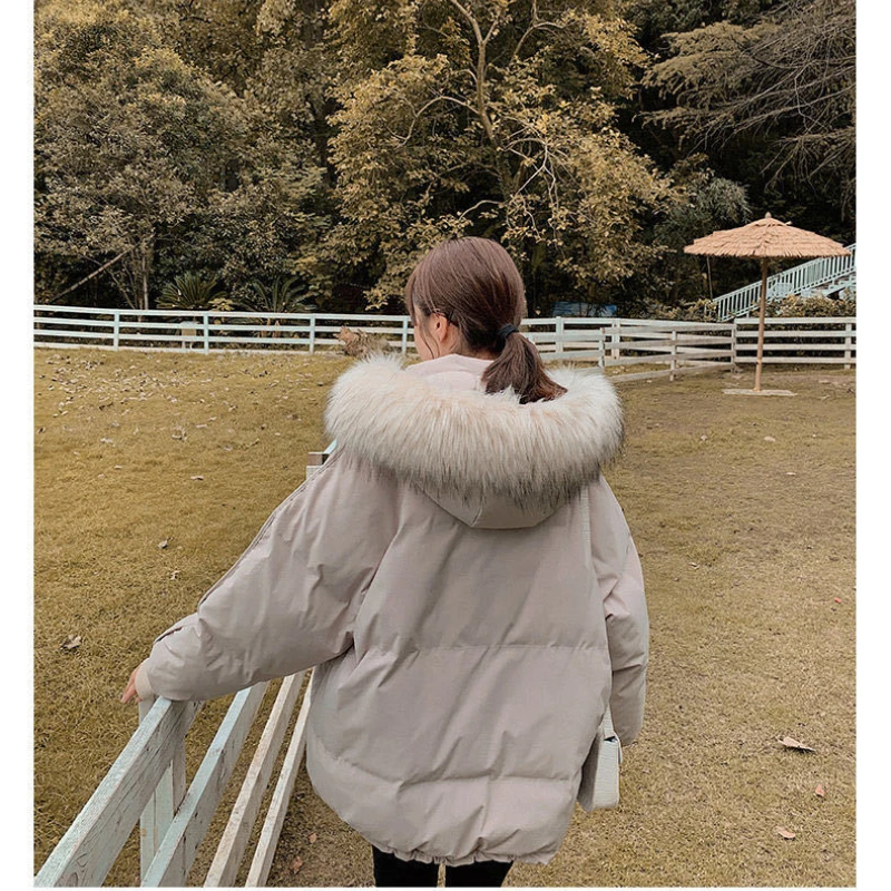 2022 New Winter Jacket Women Parkas Big Fur Collar Hooded Coat Warm Cotton Padded Female Jacket Loose Outwear