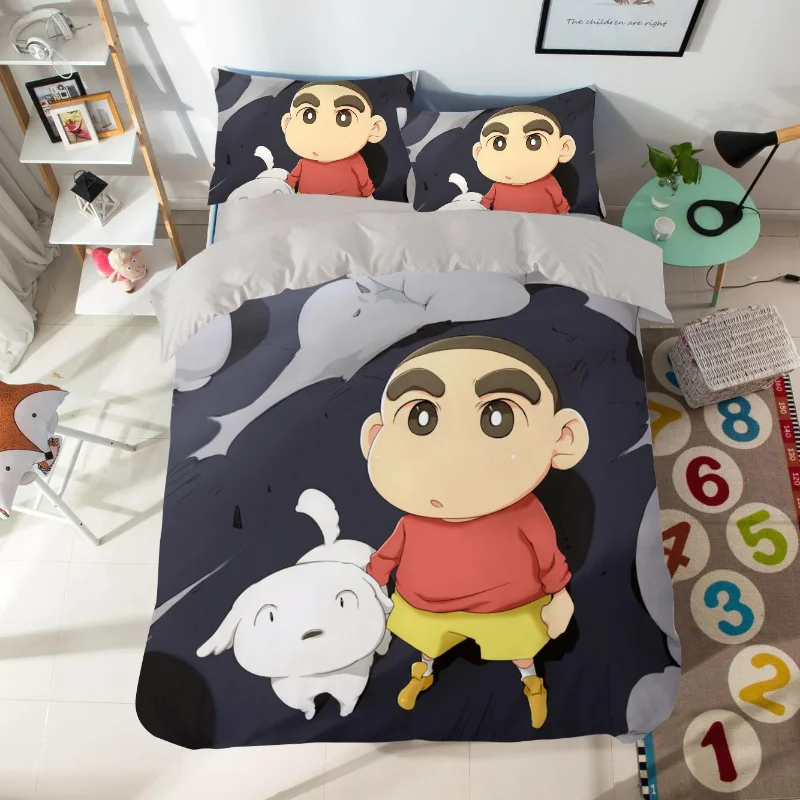 

Cartoon anime Crayon Shinchan bed sheet four-piece set bedding quilt cover dormitory single child boy three-piece holiday gift